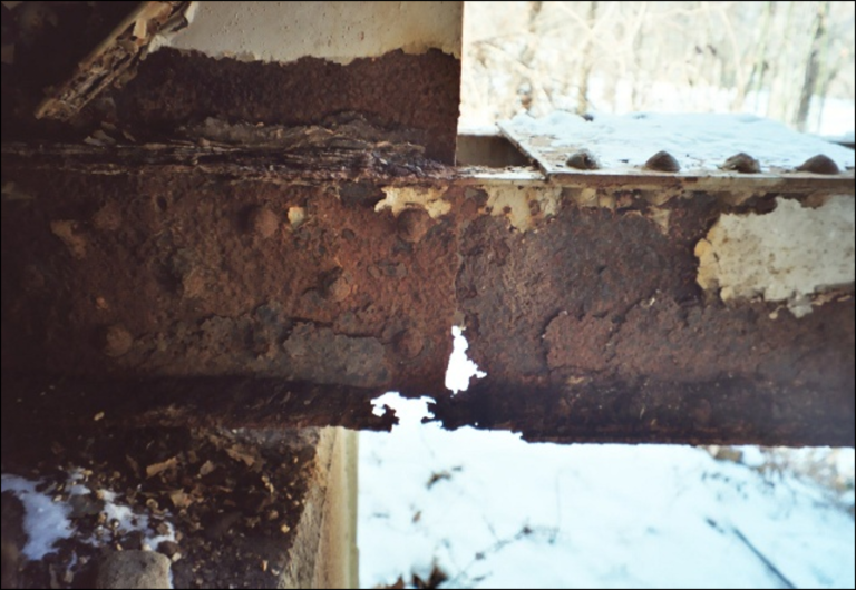 Stray current corroded structural steel